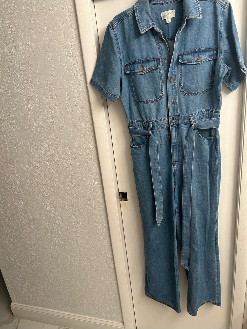Universal Thread Light Blue Denim Jumpsuit with Tie Waist